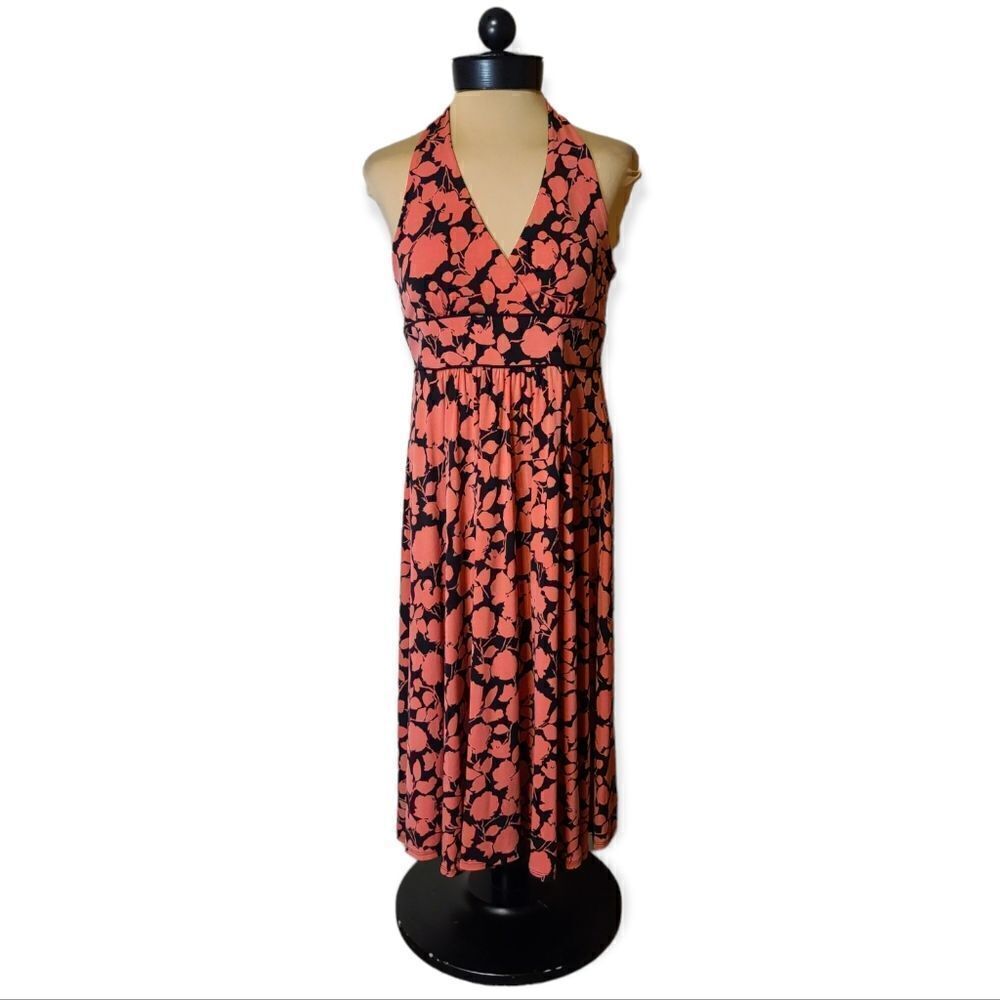 Max & Cleo Halter Dress Floral Orange and Black Size 6